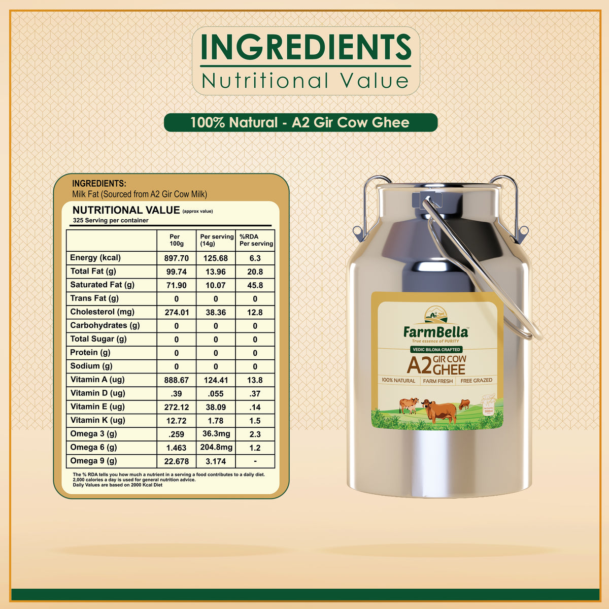 A2 Gir Cow Ghee Dolchi- Made From Curd 5Lt.