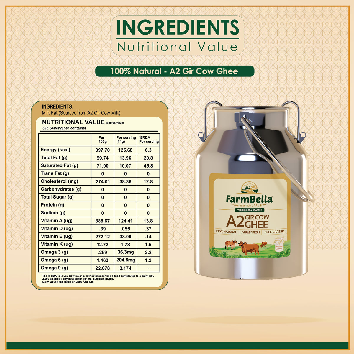 A2 Gir Cow Ghee Dolchi- Made From Curd 2.5Lt.
