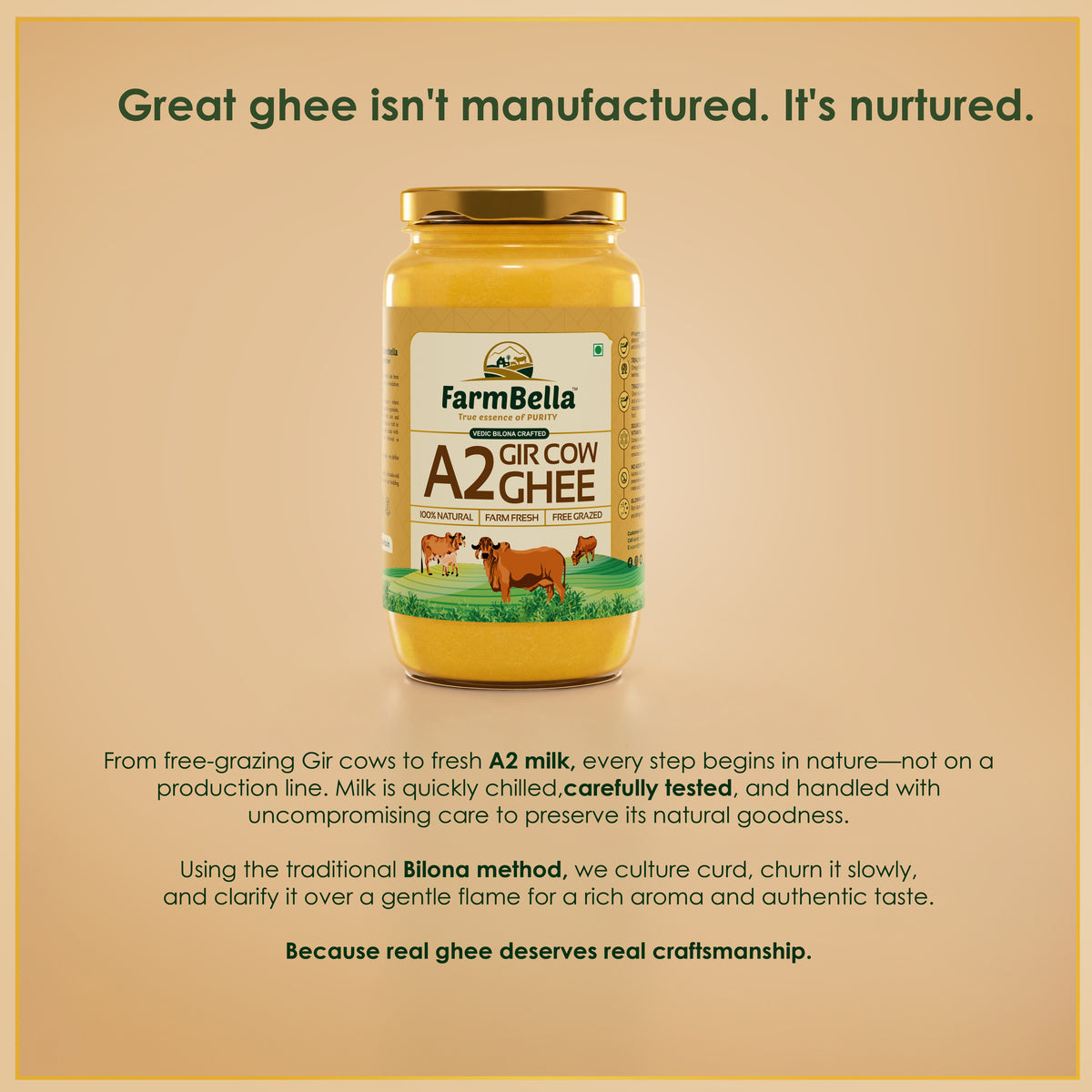 A2 Gir Cow Ghee - Made From Curd (1000ml)