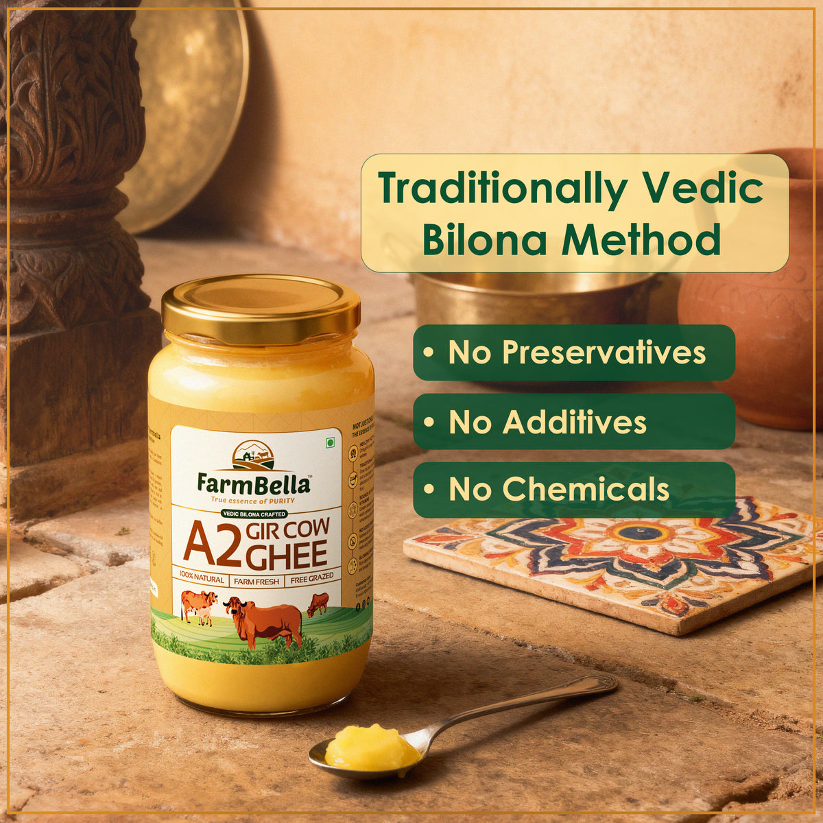 A2 Gir Cow Ghee - Made From Curd (1000ml)