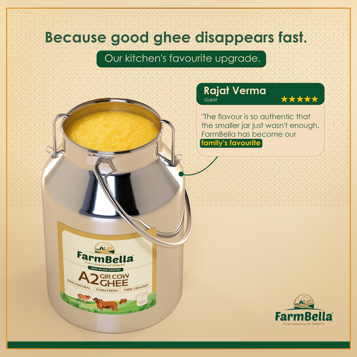 A2 Gir Cow Ghee Dolchi- Made From Curd 2.5Lt.